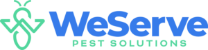 WeServe Pest Solutions logo, featuring a stylized pest graphic and text, representing exclusive sanitation services and special pricing for WeServe customers.